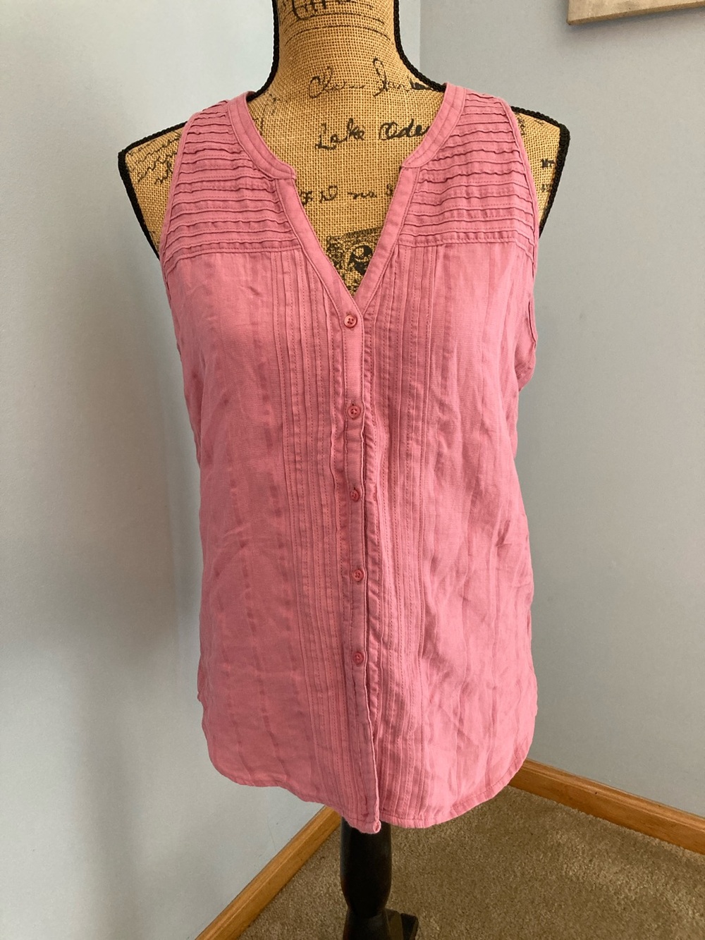 NWT Prana Dusty Rose Pintuck Button-Front Sleeveless Camisole Women Size Small